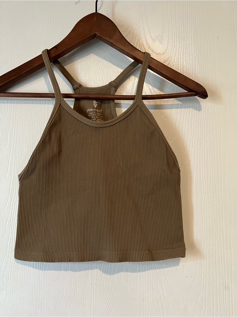 FP Movement Free People Happiness Runs Crop Tank Tan Beige Ribbed Sz M/L